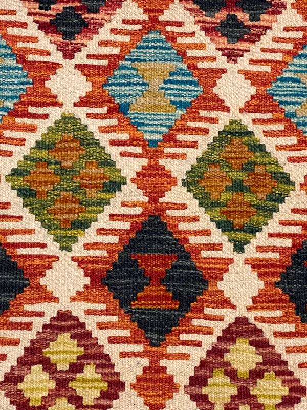 Vintage-Style Wool Kilim 146x67cm | Caucasian | Kazak Inspired | Tribal / Boho Rug — photograph 7