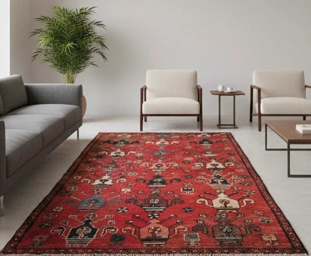 Old Persian Village Rug 242x107cm Handmade Red Tribal Carpet — photograph 1
