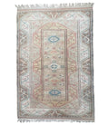 Vintage Turkish Oushak Rug 195 by 127 cm Hand-Knotted Wool, Pastel Geom. Medal — photograph 1
