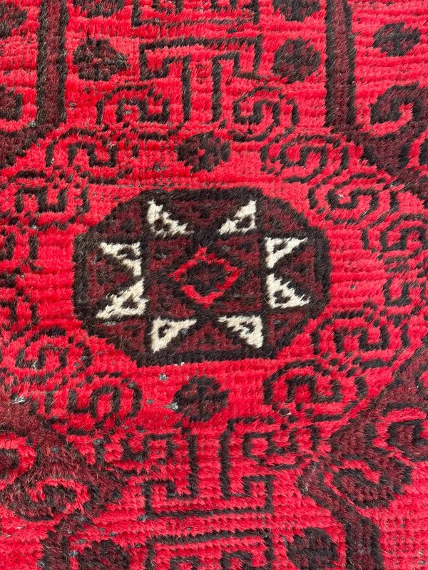 Vintage Afghan Hand Knotted Wool Rug 243x116cm Red Tribal Carpet — photograph 12