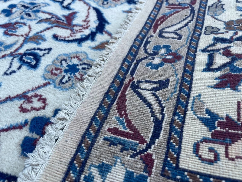 Small Hand Knotted Persian Nain/Isfahan-type Rug 142x91cm Blue Cream Wool Carpet — photograph 12