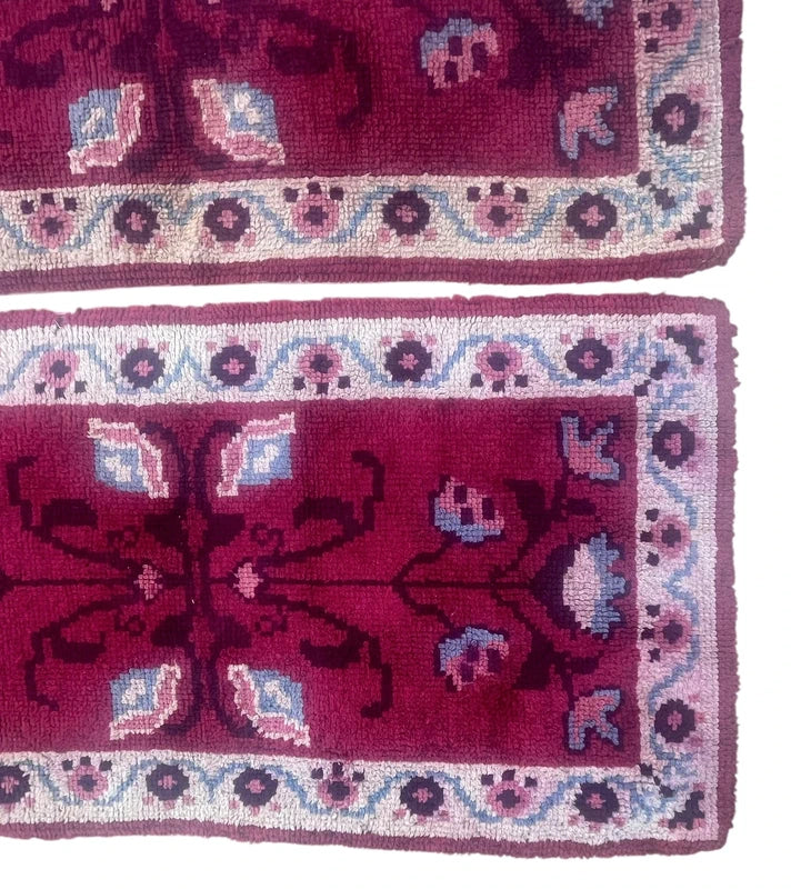 Set of 4 Vintage Handmade Wool Rugs – Matching Pink Burgundy Floral Rugs — photograph 5