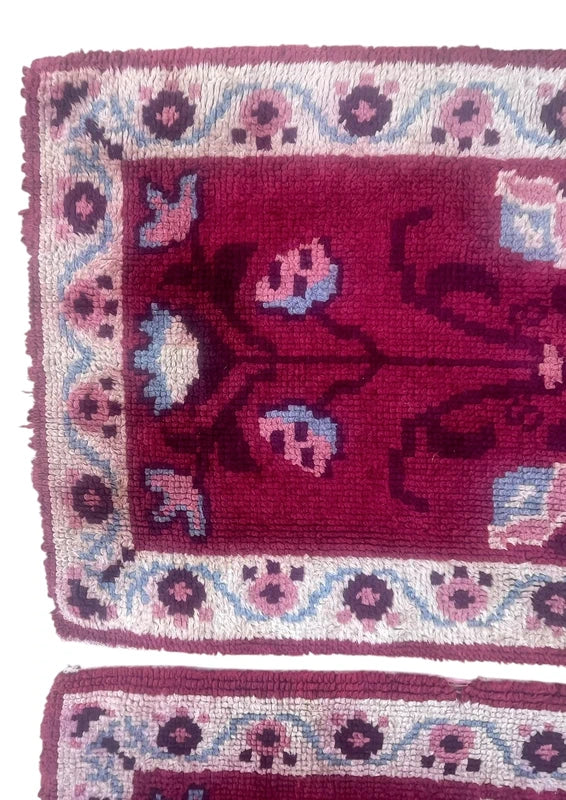 Set of 4 Vintage Handmade Wool Rugs – Matching Pink Burgundy Floral Rugs — photograph 2