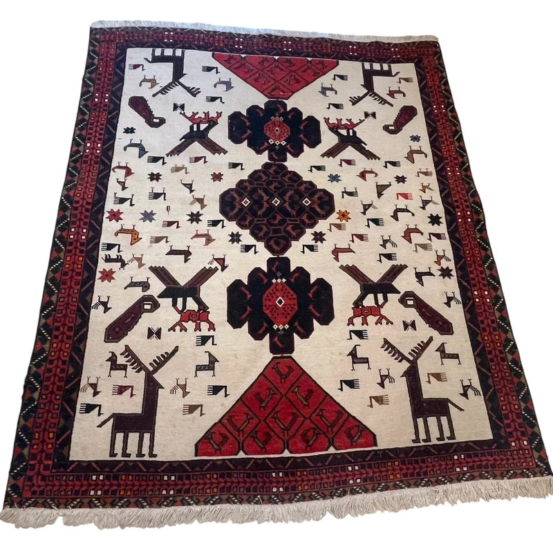 Handmade Tribal Animal Rug 187x143cm Afghan Baluch Style Wool Carpet — photograph 6