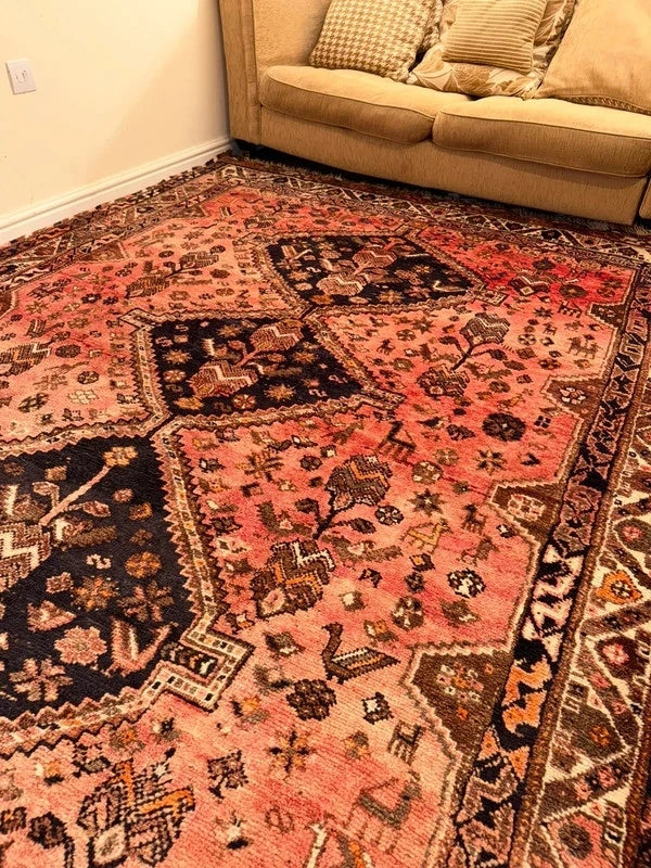 Large Vintage Persian Shiraz Hand Knotted Wool Rug 305x214cm Iranian Tribal Carpet — photograph 8