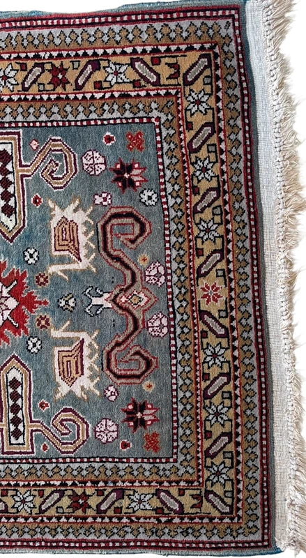 Authentic Hand Knotted Kazak Rug 96 × 66 cm – Fine Wool Tribal Carpet – Pale Blue — photograph 10