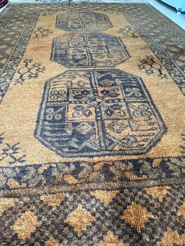 Handmade Bokhara Rug 159x108cm Gold Black Wool Small Carpet — photograph 19