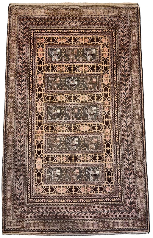 Traditional tribal-style rug 160x96cm | geometric animal motif | fringed — photograph 1