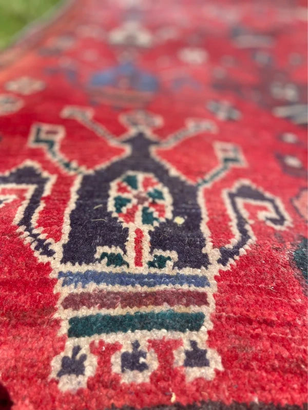 Old Persian Village Rug 242x107cm Handmade Red Tribal Carpet — photograph 5