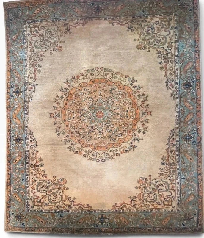 Large vintage Hand Knotted Wool Rug 293 x 246 cm – Traditional Medallion Persian Style — photograph 12
