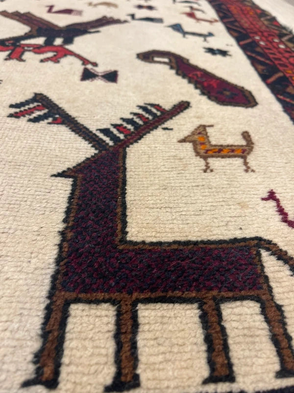 Handmade Tribal Animal Rug 187x143cm Afghan Baluch Style Wool Carpet — photograph 2
