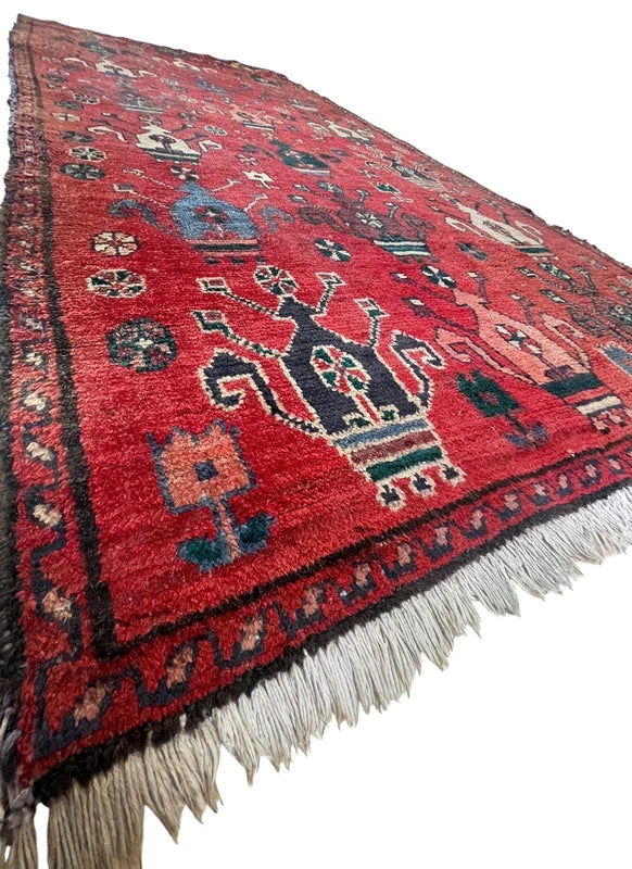 Old Persian Village Rug 242x107cm Handmade Red Tribal Carpet — photograph 3