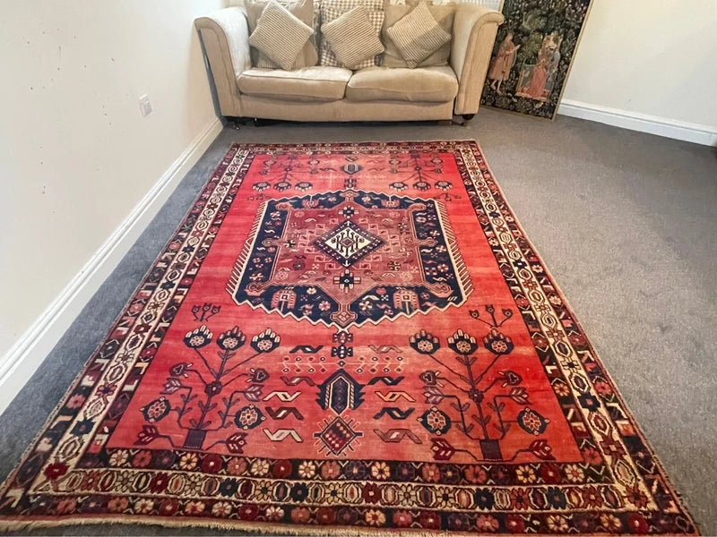 Hand Knotted Persian Wool Rug 251 x 170 cm Vintage Pink Salmon Rug — photograph 3