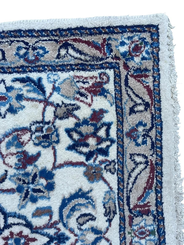 Small Hand Knotted Persian Nain/Isfahan-type Rug 142x91cm Blue Cream Wool Carpet — photograph 9