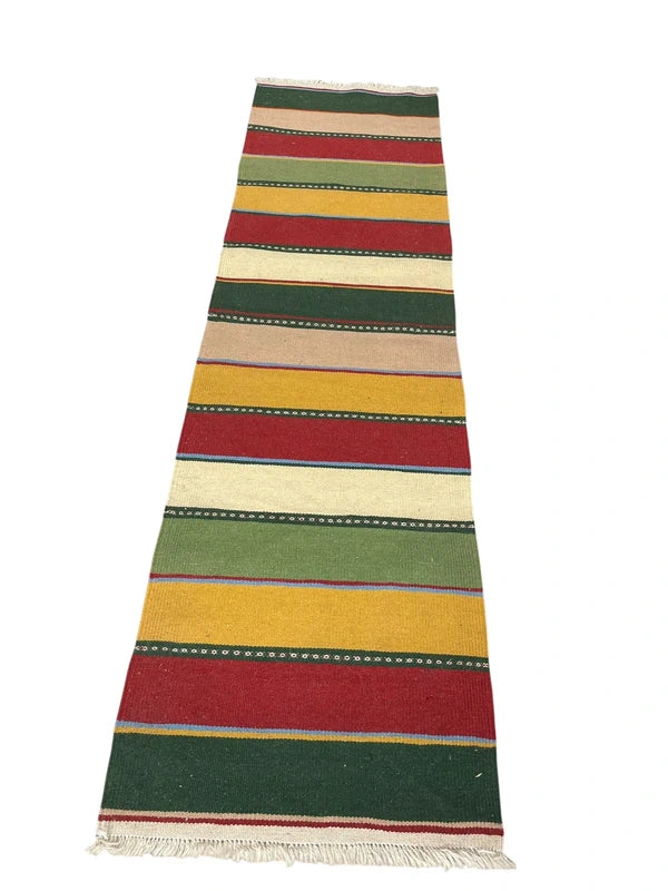 Vintage Handwoven Kilim Runner 203 × 56 cm | Wool Hallway Runner | Striped Flatweave Rug — photograph 10