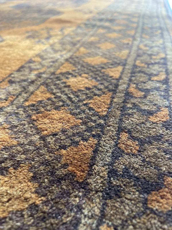 Handmade Bokhara Rug 159x108cm Gold Black Wool Small Carpet — photograph 16