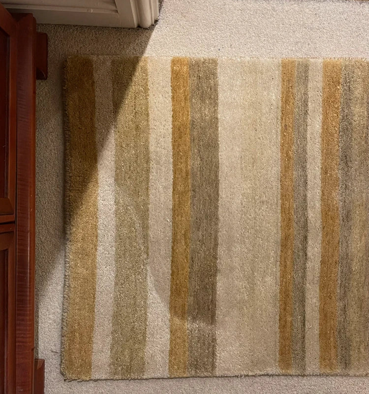 Luxury Hand Knotted Wool Runner Rug 240 × 70 cm | Beige Striped Handmade Wool Rug — photograph 5