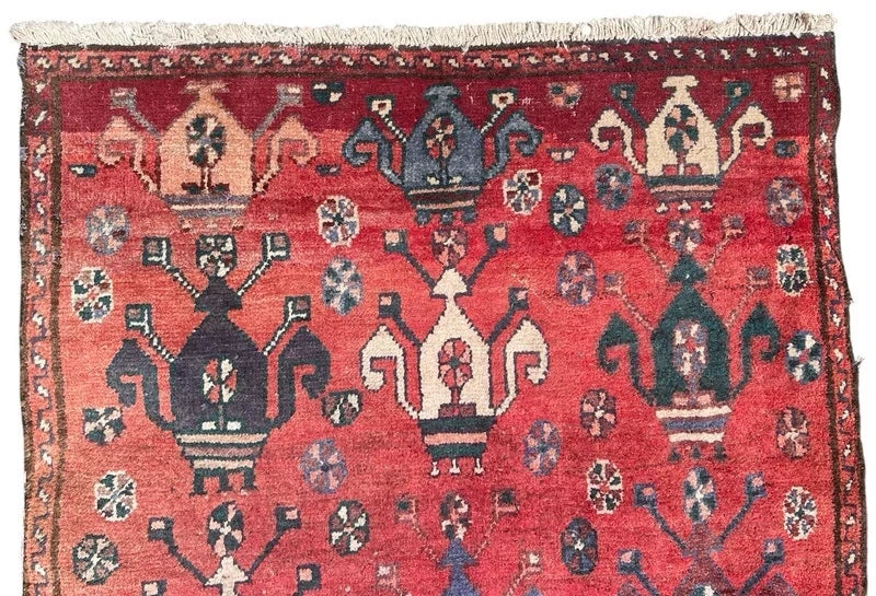 Old Persian Village Rug 242x107cm Handmade Red Tribal Carpet — photograph 9