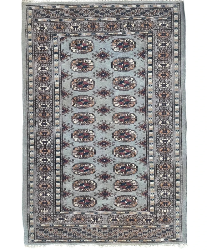 Small Hand knotted Bokhara Style Rug 123x83cm Grey Brown Vintage Look Carpet — photograph 9