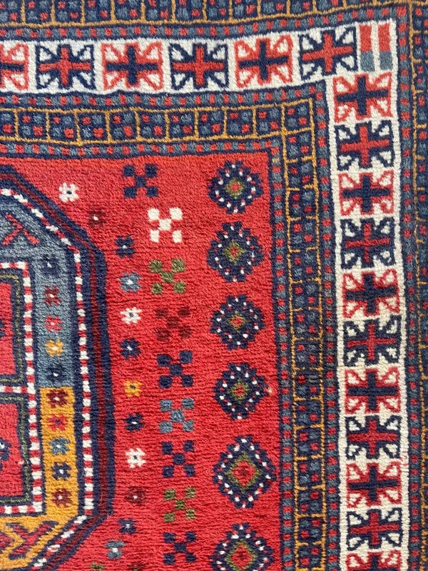 Vintage hand-knotted Afghan tribal rug 195x120 cm – red geometric wool carpet — photograph 10