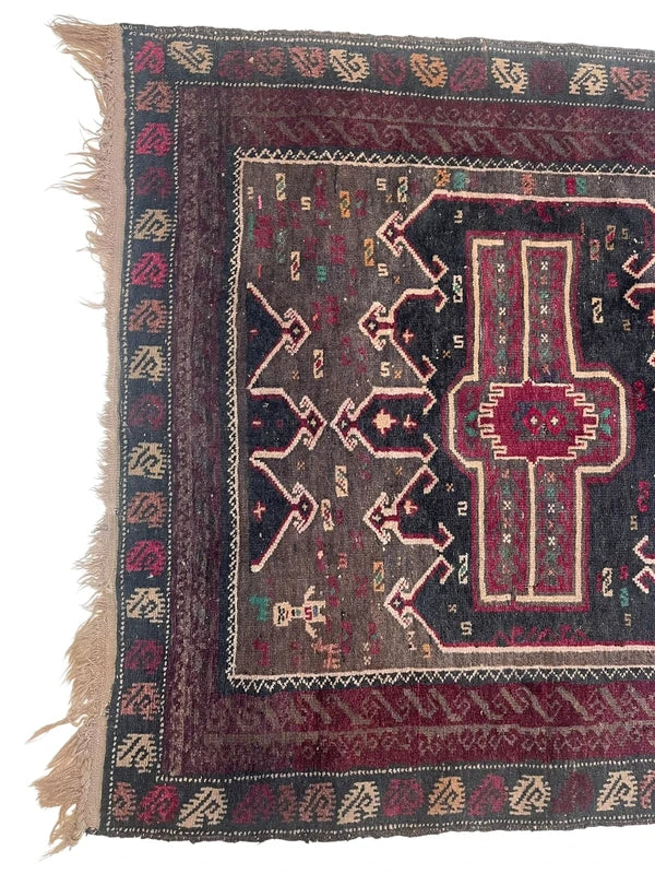 Vintage Hand Knotted Tribal Rug 162 x 99 cm Dark Afghan Baluch Style — photograph 17