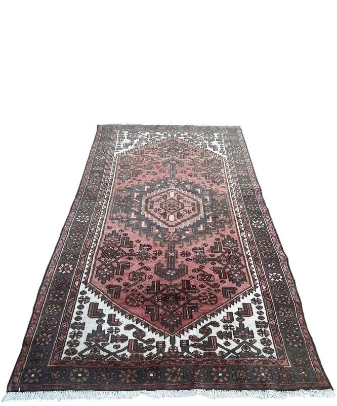 Vintage Persian Hamadan Rug 196x125cm Hand Knotted Wool Pink Tribal Carpet — photograph 3
