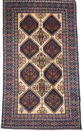 Persian Hand-Knotted Wool Rug 226x132cm – Blue & Cream Tribal — photograph 1