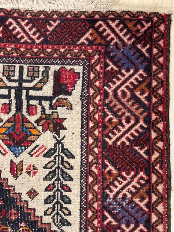 Vintage Persian Hand-Knotted Wool Rug 193x109cm – Navy & Red Tribal — photograph 5