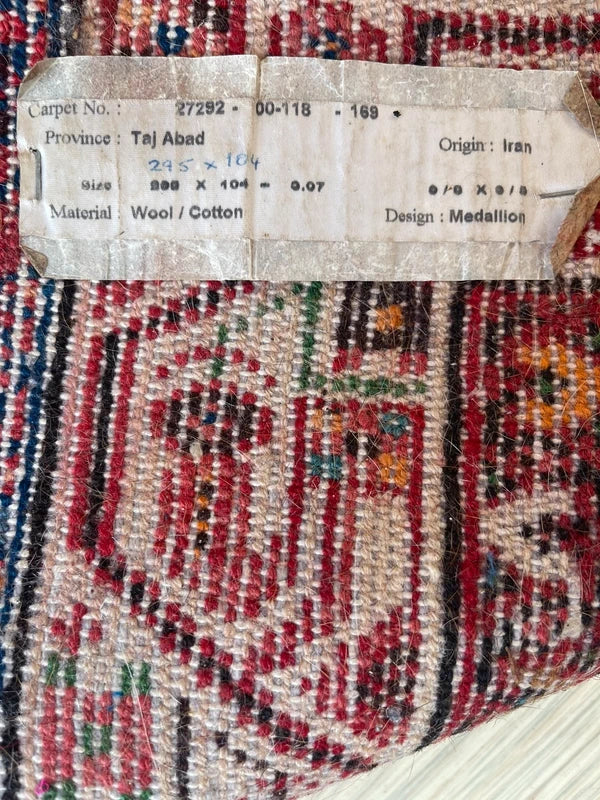 Authentic Hand-Knotted Persian Taj Abad Wool Runner (295 x 104 cm) — photograph 17