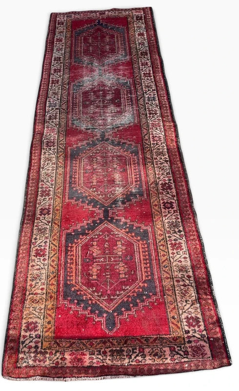 Vintage Persian Hand Knotted Wool Runner Rug 305x102cm Tribal — photograph 9