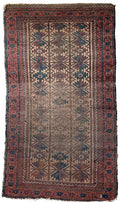 Antique hand-knotted tribal rug 150 x 83 cm worn Baluch style rug — photograph 1