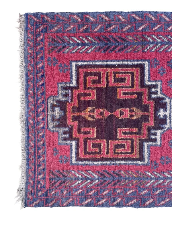 Vintage Hand-Knotted Afghan Baluch Rug 85 × 128 cm | Tribal Wool Carpet | Geometric Design — photograph 4