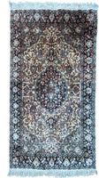 Fine Silk-Look Oriental Rug 89x165cm Cream Blue Medallion Carpet — photograph 1