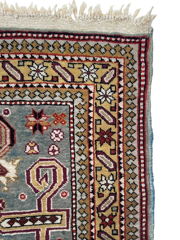 Authentic Hand Knotted Kazak Rug 96 × 66 cm – Fine Wool Tribal Carpet – Pale Blue — photograph 8