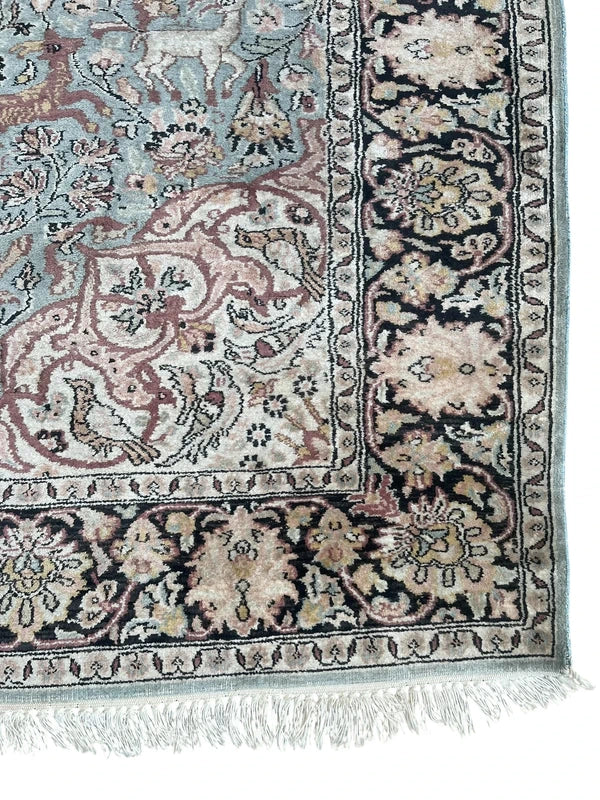 Hand-Knotted Silk Persian Style Rug – Hunting Design – 183 × 125 cm — photograph 7