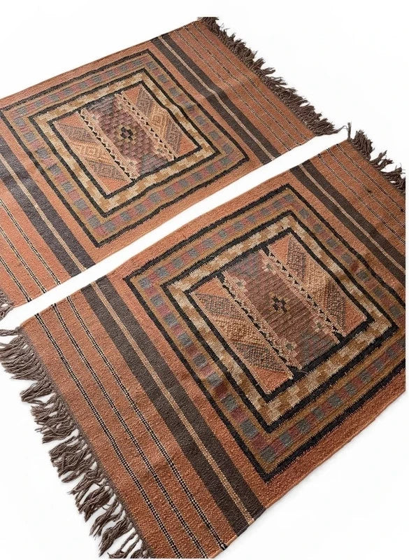Pair of Handmade Flatweave Tribal Mats Rugs 132 x 78 cm & 125 x 75 cm — photograph 2