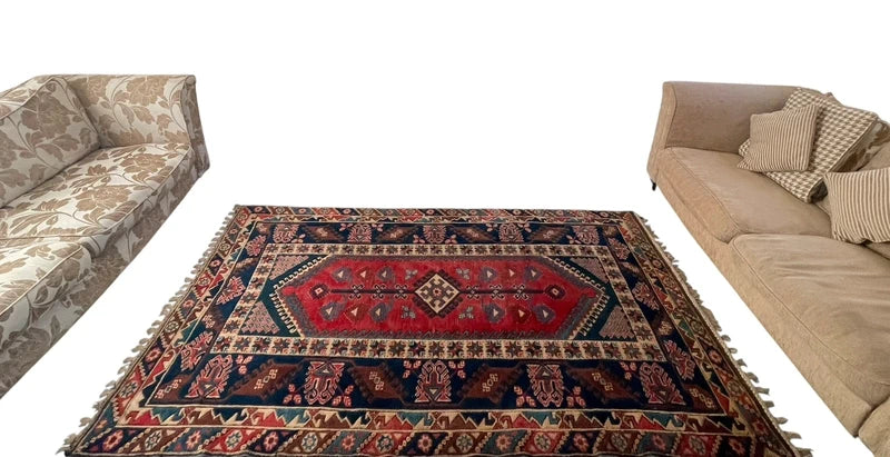 Vintage Hand Knotted Tribal Rug 246 x 141 cm Wool — photograph 4