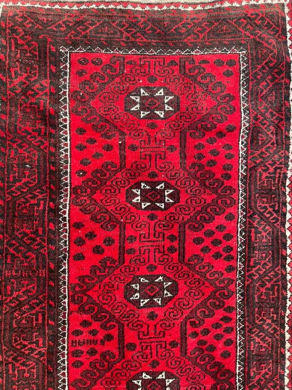 Vintage Afghan Hand Knotted Wool Rug 243x116cm Red Tribal Carpet — photograph 7