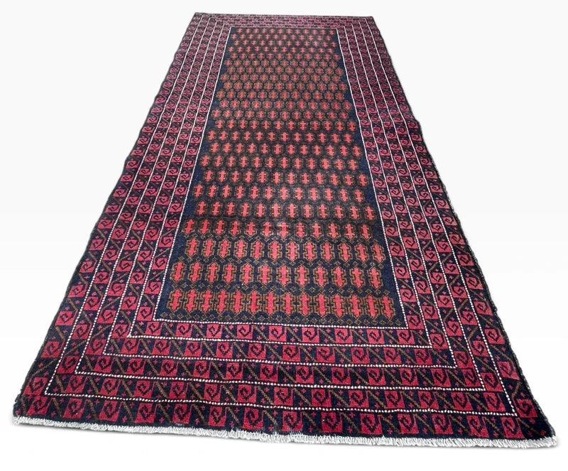 Vintage Afghan Baluch Hand Knotted Wool Rug 194x104cm Tribal Persian Style — photograph 4
