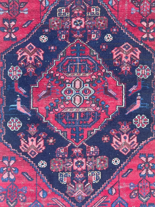 Persian Handmade Wool Rug 141x100cm Red Navy Vintage Small Carpet — photograph 6