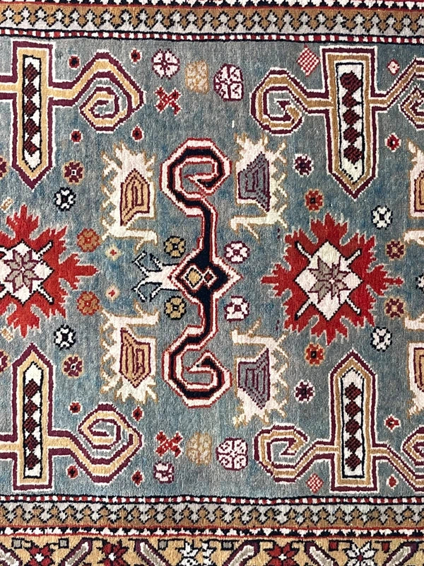 Authentic Hand Knotted Kazak Rug 96 × 66 cm – Fine Wool Tribal Carpet – Pale Blue — photograph 15