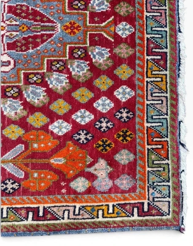 Vintage Hand-Knotted Oriental Wool Rug 65 x 65 cm – Colourful Geometric Medallion — photograph 10