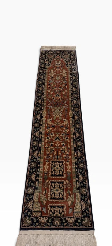 Handmade Chinese Silk Pile Runner Rug 164x35cm Tree of Life Vintage — photograph 10