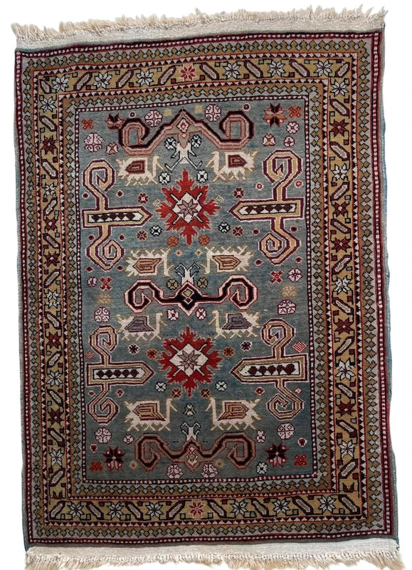 Authentic Hand Knotted Kazak Rug 96 × 66 cm – Fine Wool Tribal Carpet – Pale Blue — photograph 4