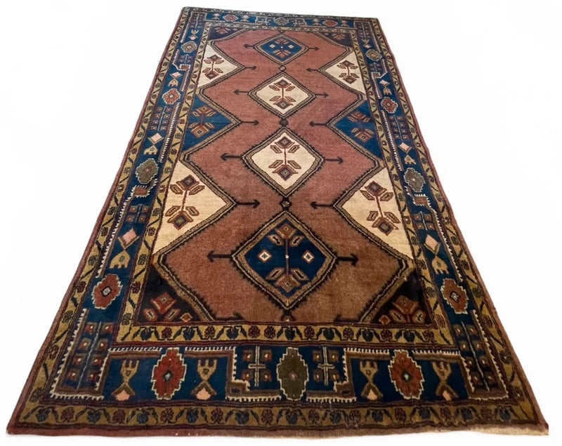 Vintage hand knotted wool tribal rug 227 x 150 cm Kazak Caucasian style — photograph 2