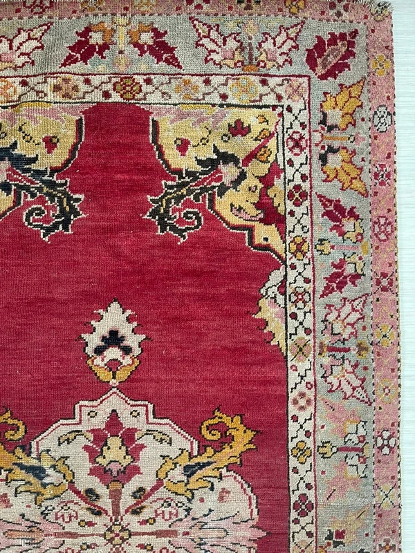 Old Vintage Hand Knotted Turkish Oushak Red Wool Rug 175 x 100 cm — photograph 5