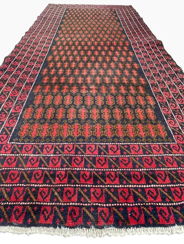 Vintage Afghan Baluch Hand Knotted Wool Rug 194x104cm Tribal Persian Style — photograph 1