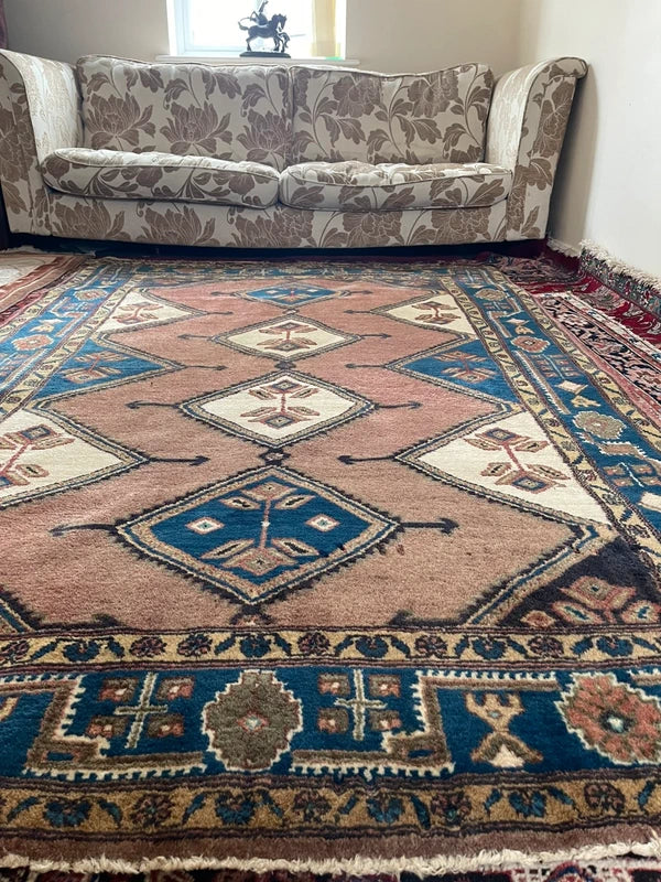 Vintage hand knotted wool tribal rug 227 x 150 cm Kazak Caucasian style — photograph 4