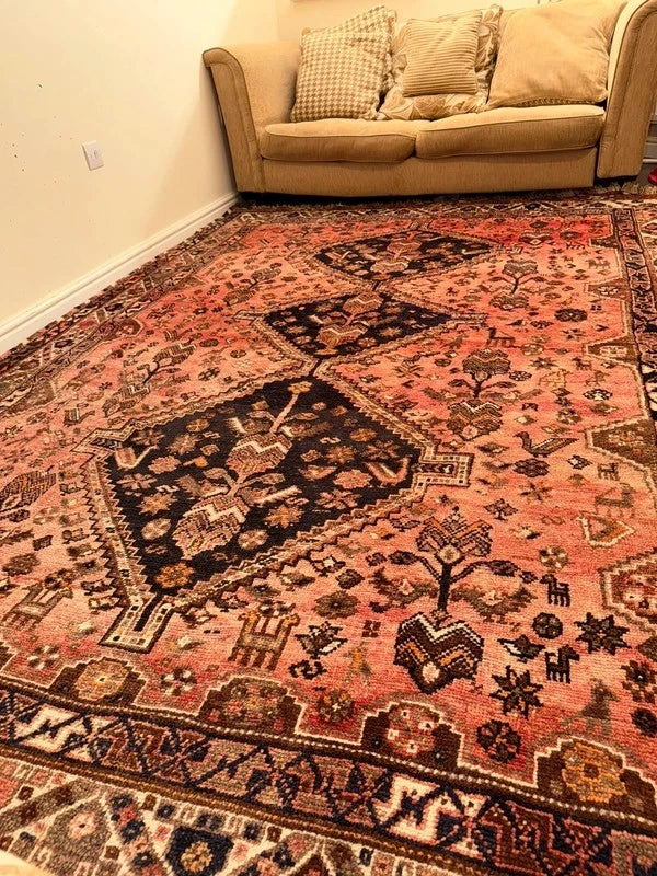 Large Vintage Persian Shiraz Hand Knotted Wool Rug 305x214cm Iranian Tribal Carpet — photograph 1