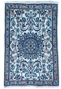 Small Hand Knotted Persian Nain/Isfahan-type Rug 142x91cm Blue Cream Wool Carpet — photograph 1